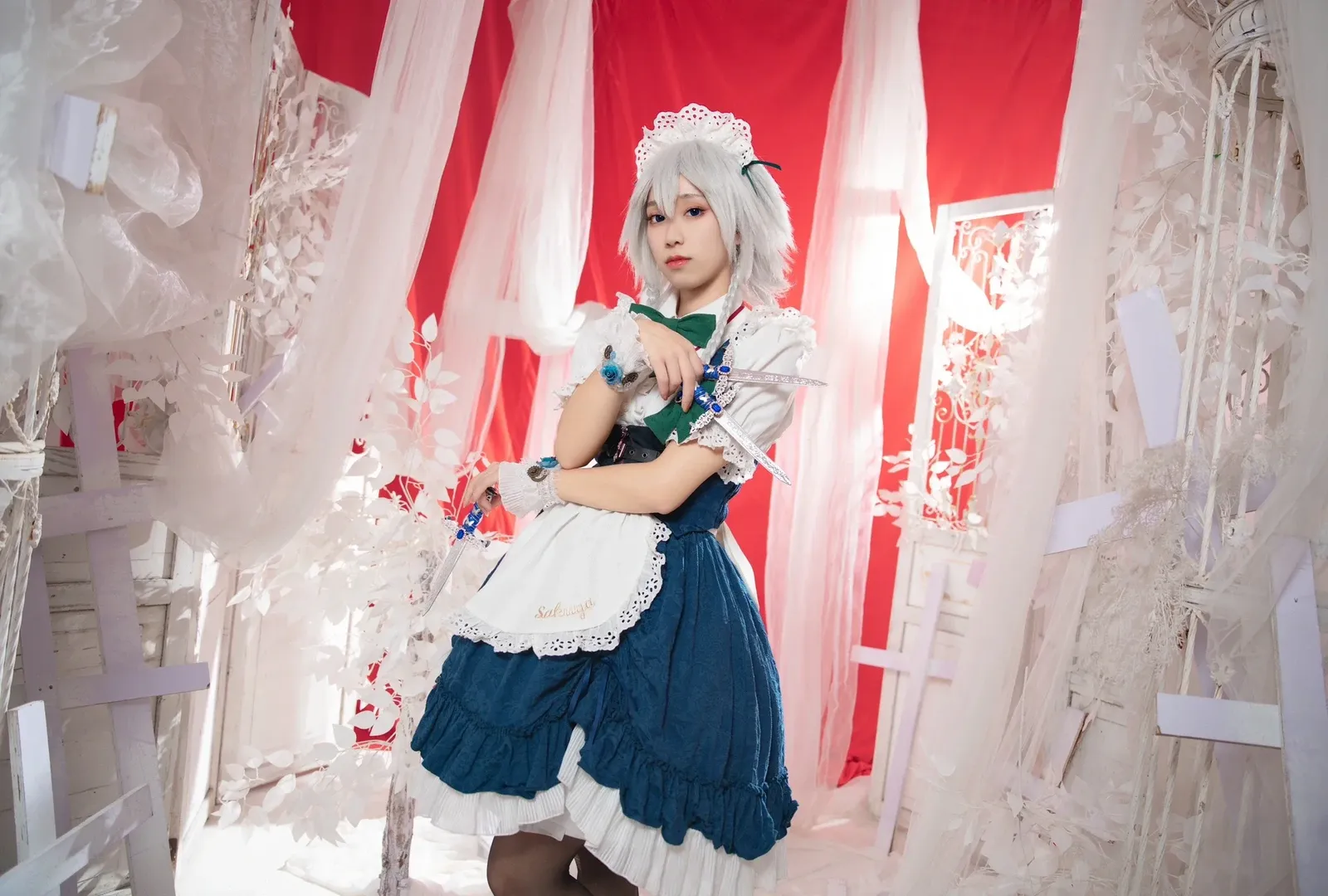 东方project, 红魔馆, 女仆装, 十六夜咲夜cos, 黑丝 - 第6张