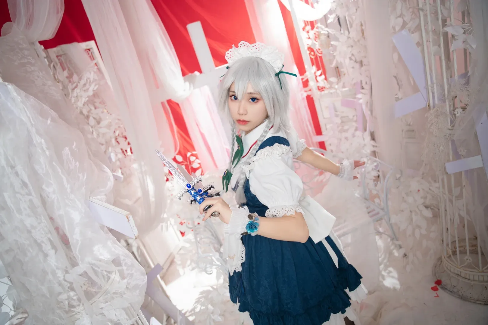 东方project, 红魔馆, 女仆装, 十六夜咲夜cos, 黑丝 - 第7张