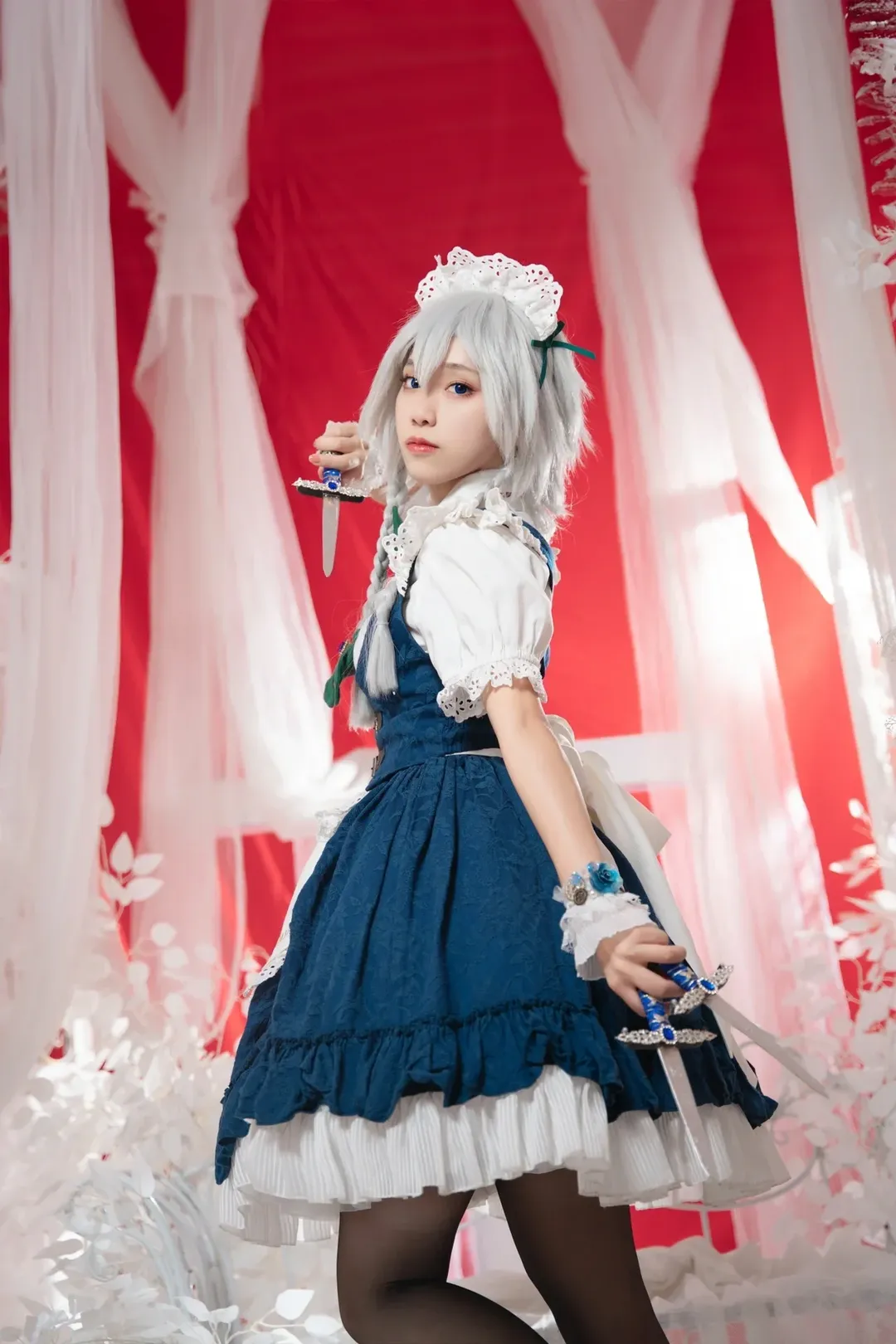 东方project, 红魔馆, 女仆装, 十六夜咲夜cos, 黑丝 - 第8张