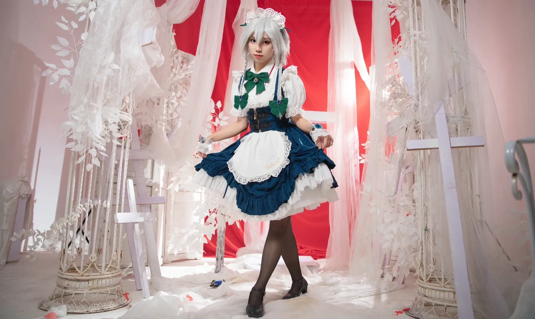 东方project, 红魔馆, 女仆装, 十六夜咲夜cos, 黑丝 - 第9张
