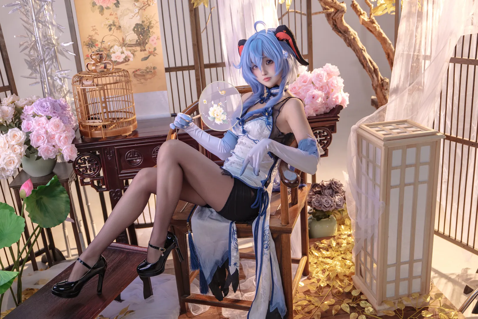 原神, 甘雨cos, cosplay, 黑絲, 國風攝影