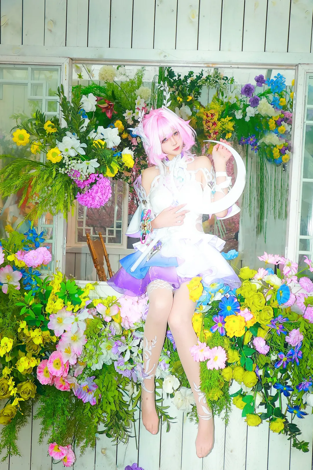 昔涟cos, 崩坏星穹铁道, cosplay摄影, 白丝穿搭, 梦幻花海 - 第1张