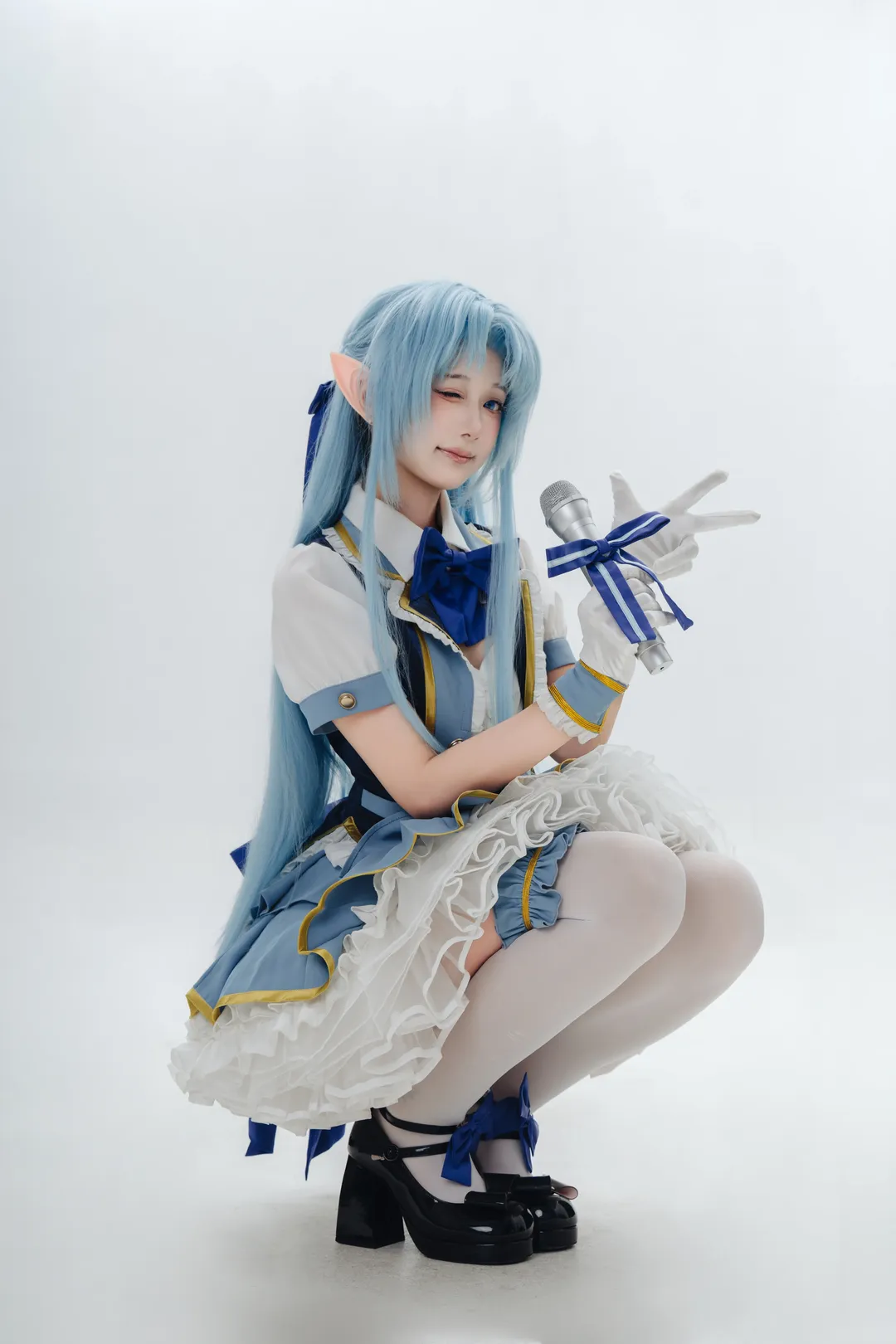 亚丝娜cos, 精灵耳cos, 蓝发cos, 白丝cosplay, 偶像风cosplay