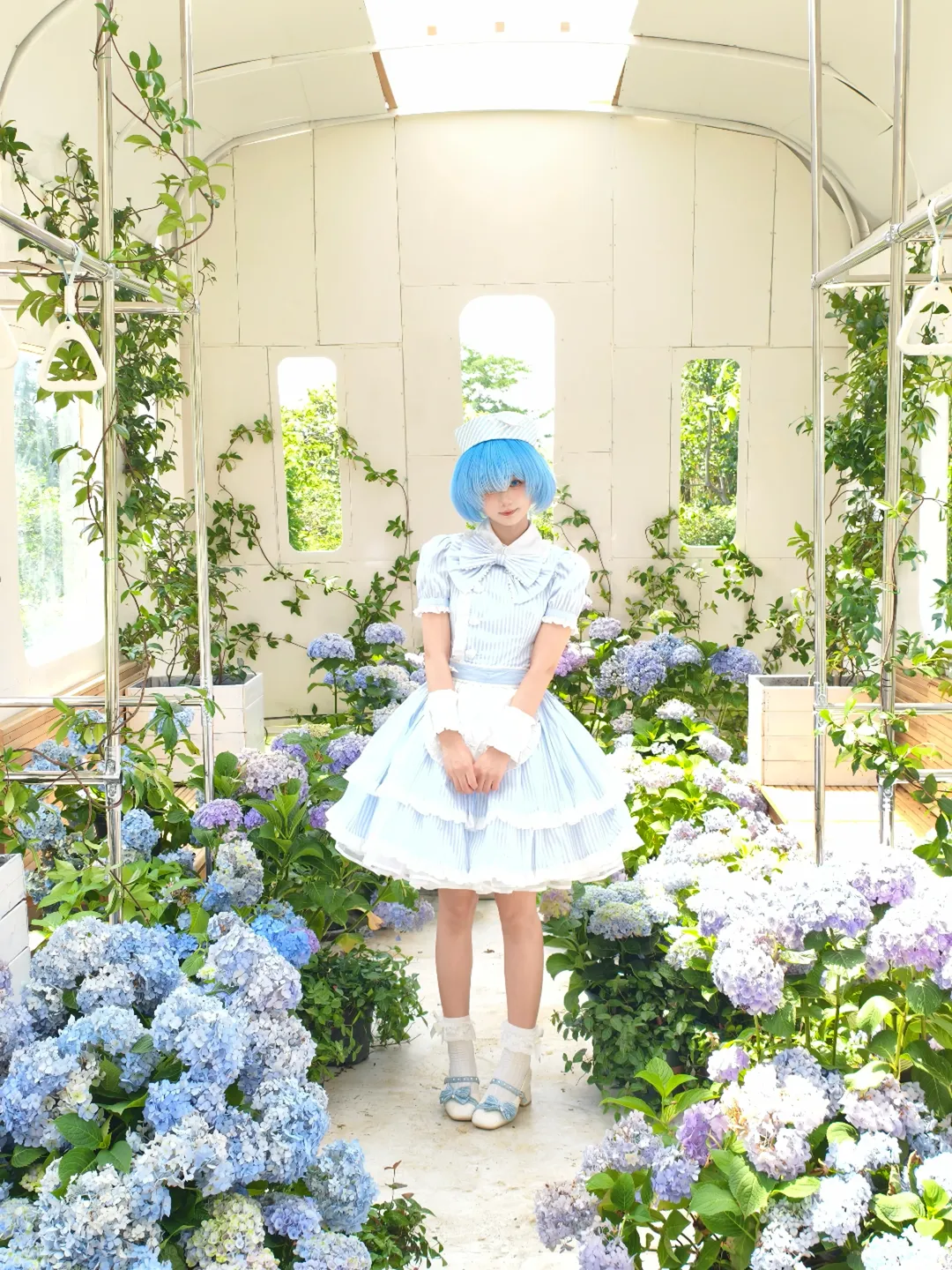 绣球花, 从零开始的异世界生活, 蕾姆cos, 白丝, cosplay摄影花絮 - 第1张