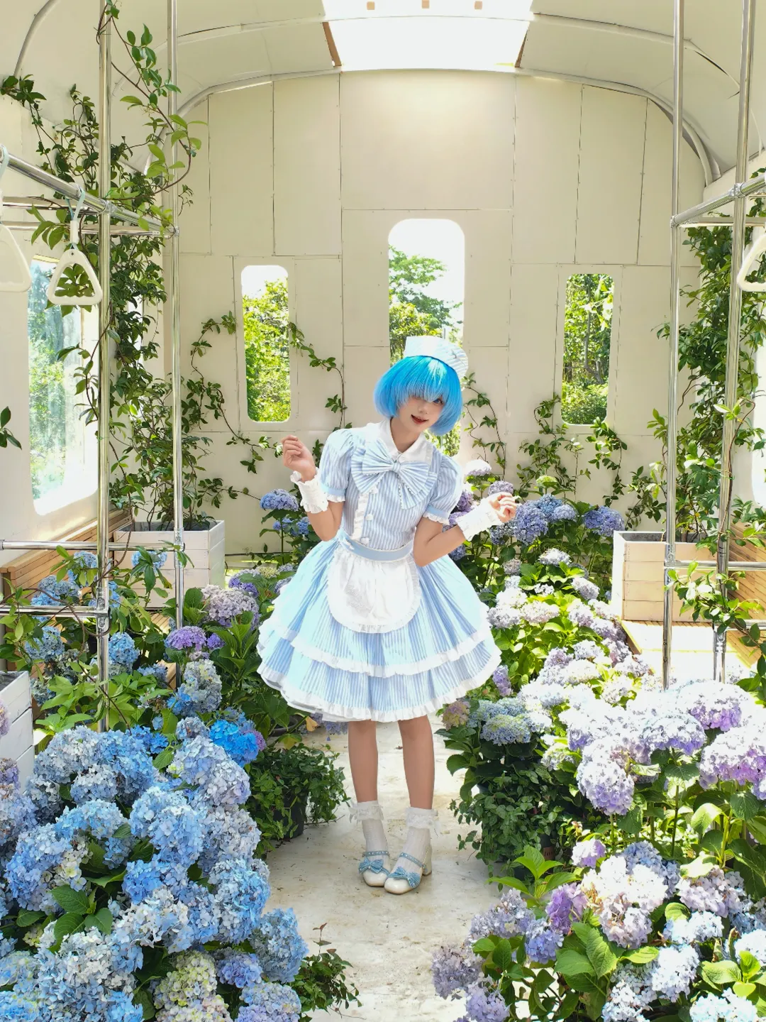绣球花, 从零开始的异世界生活, 蕾姆cos, 白丝, cosplay摄影花絮 - 第2张