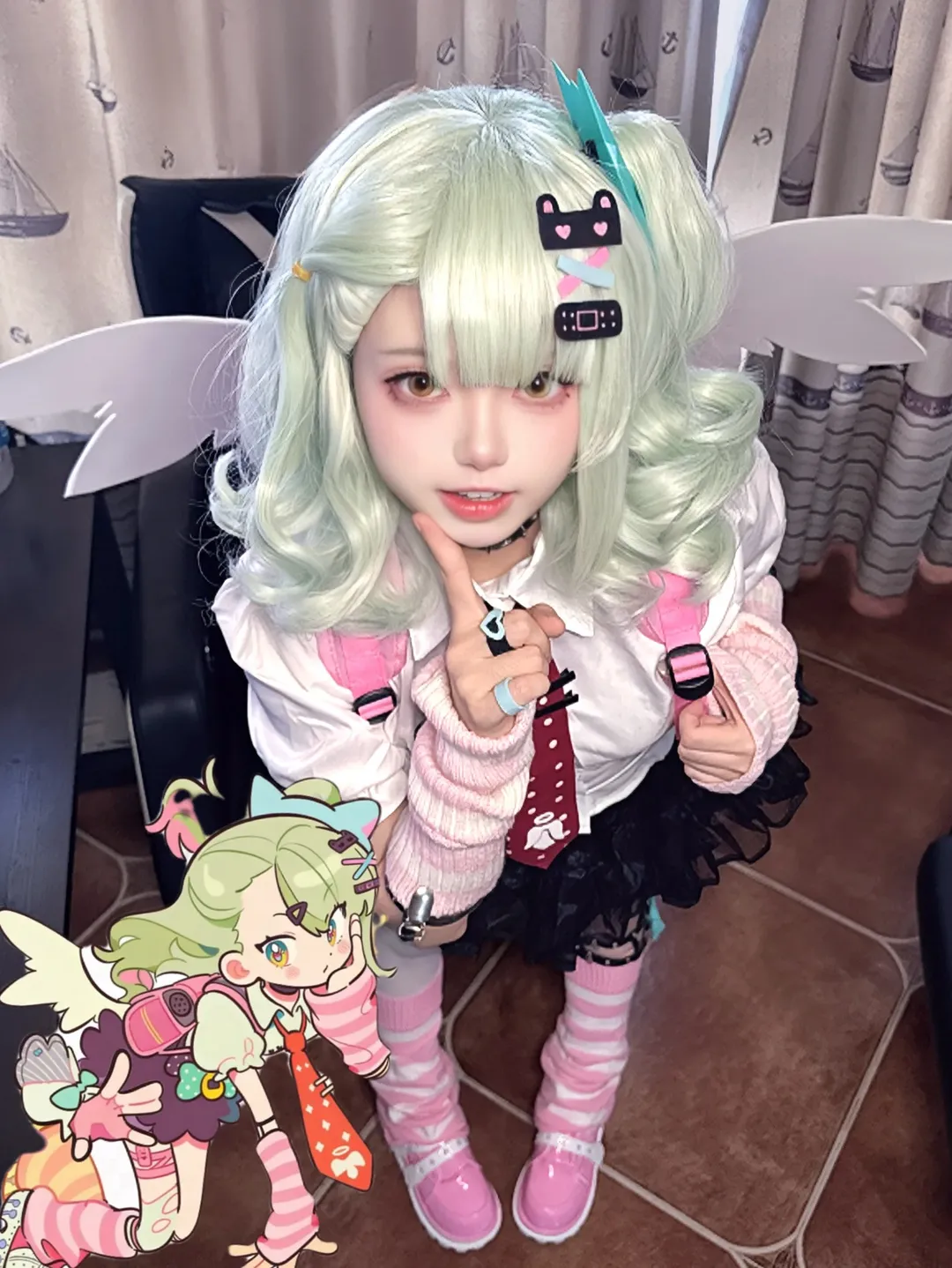 ゼンレスゾーンゼロ, 千夏レミエル コスプレ, コスプレコーディネート, ゼンレスゾーンゼロ 妄想エンジェル, ピンクと白のストライプのレッグウォーマー - 1枚目