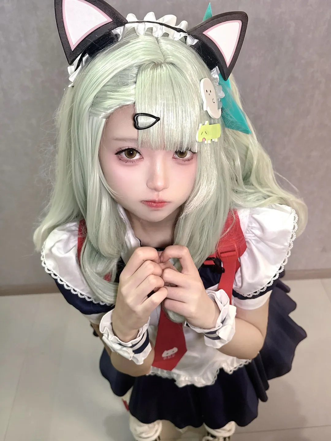 ゼンレスゾーンゼロ, 二次元撮影, 千夏レミエル コスプレ, 猫耳メイド, ミントグリーンウィッグ - 3枚目