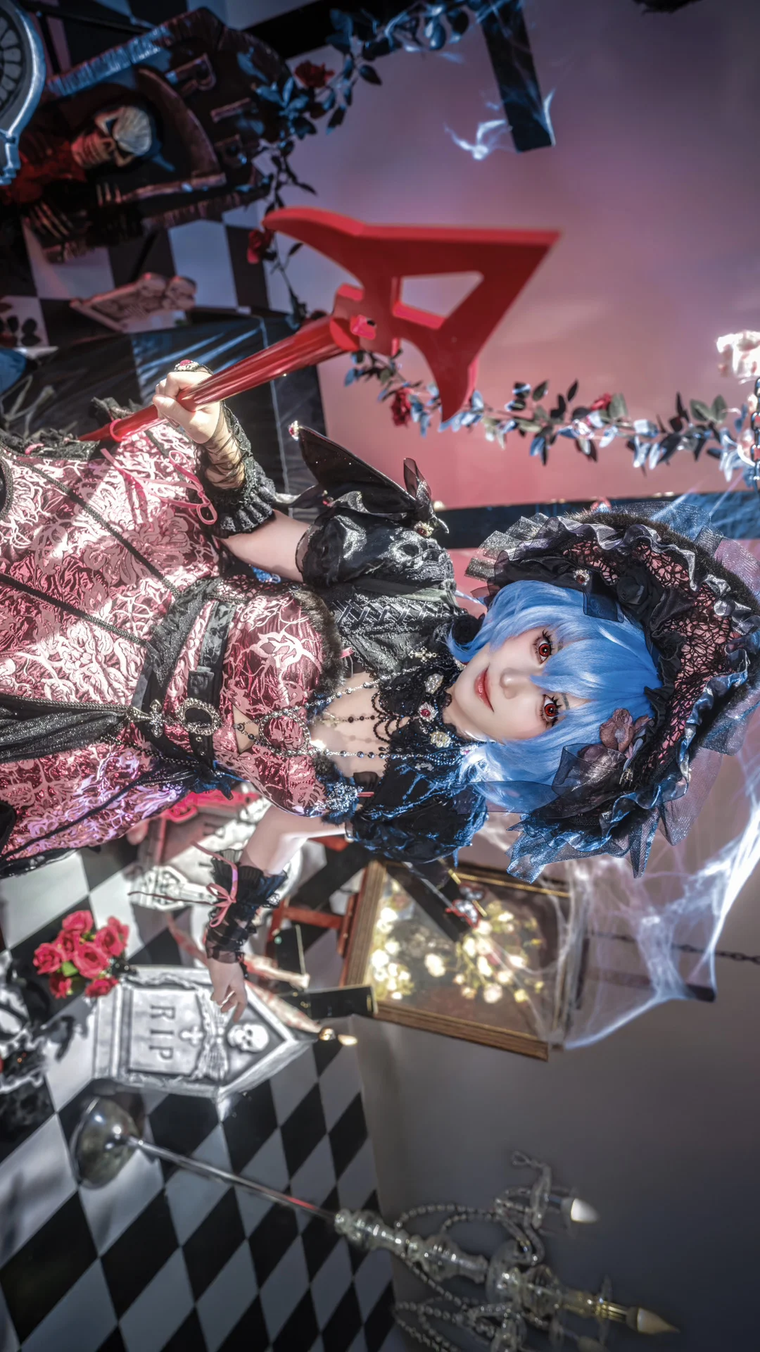 東方Project, レミリアコスプレ, ゴシック・ロリータ, 暗黒童話, 蜘蛛の巣ストッキング - 2枚目