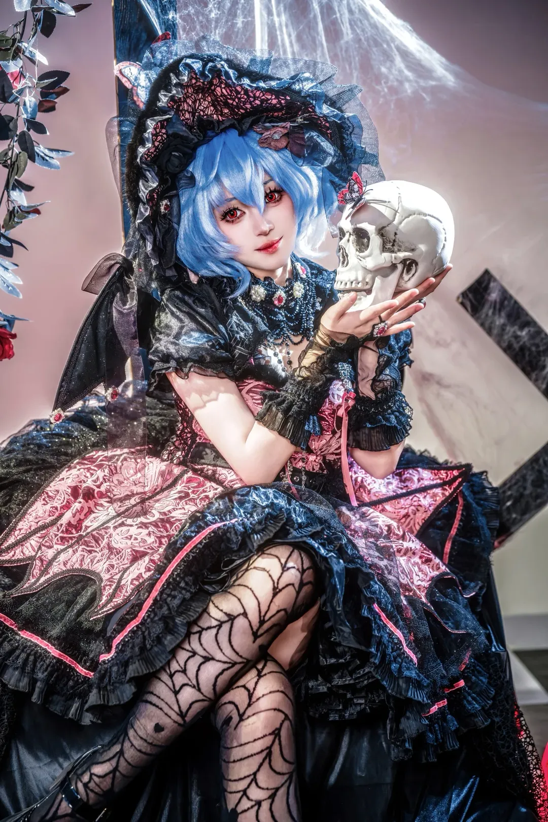 東方Project, レミリアコスプレ, ゴシック・ロリータ, 暗黒童話, 蜘蛛の巣ストッキング - 6枚目