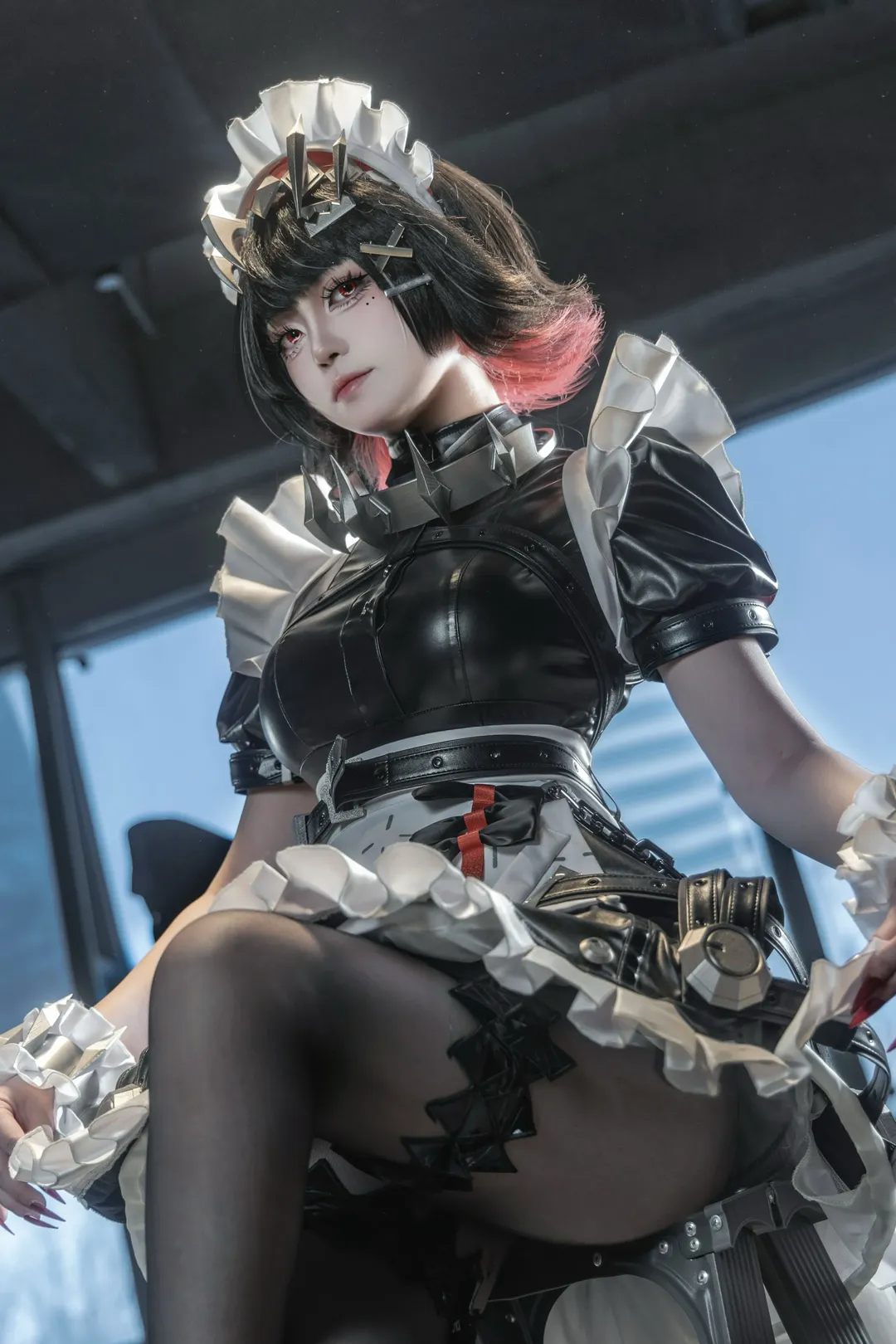 Zenless Zone Zero, Cyberpunk, Maid outfit, Ellen Joe cosplay, Black stockings cosplay