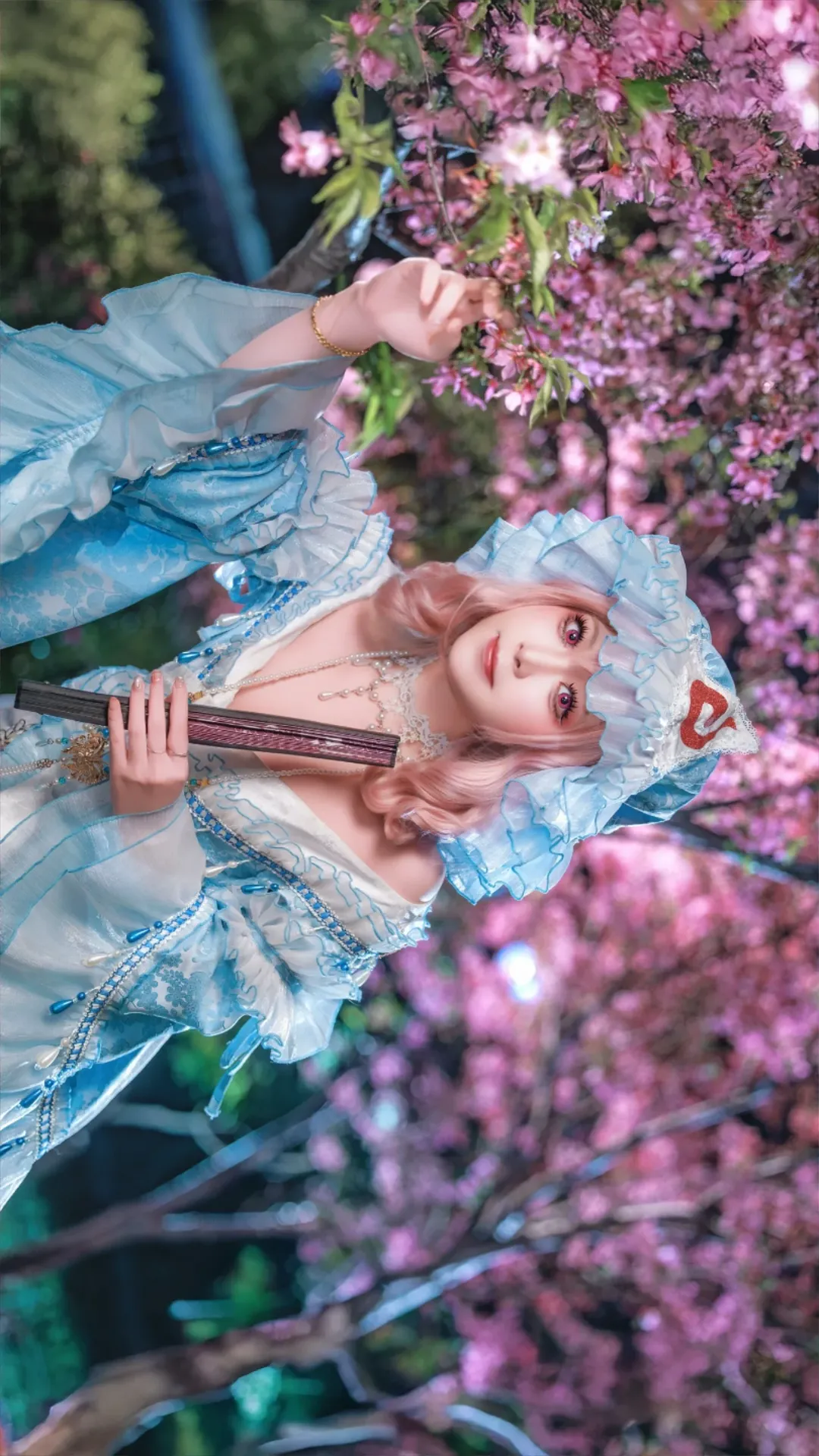 二次元, cosplay, 东方project, 西行寺幽幽子cos, 夜樱 - 第1张