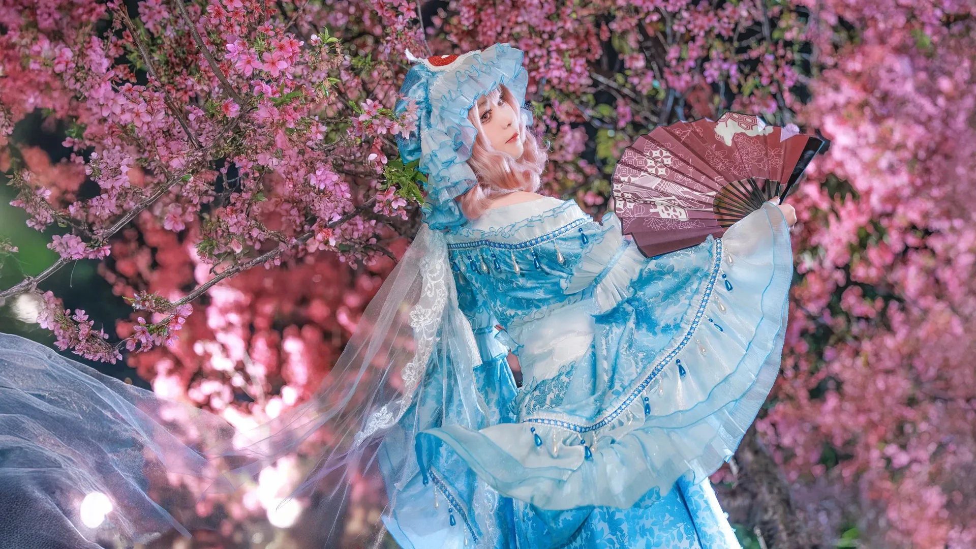 二次元, cosplay, 东方project, 西行寺幽幽子cos, 夜樱 - 第2张