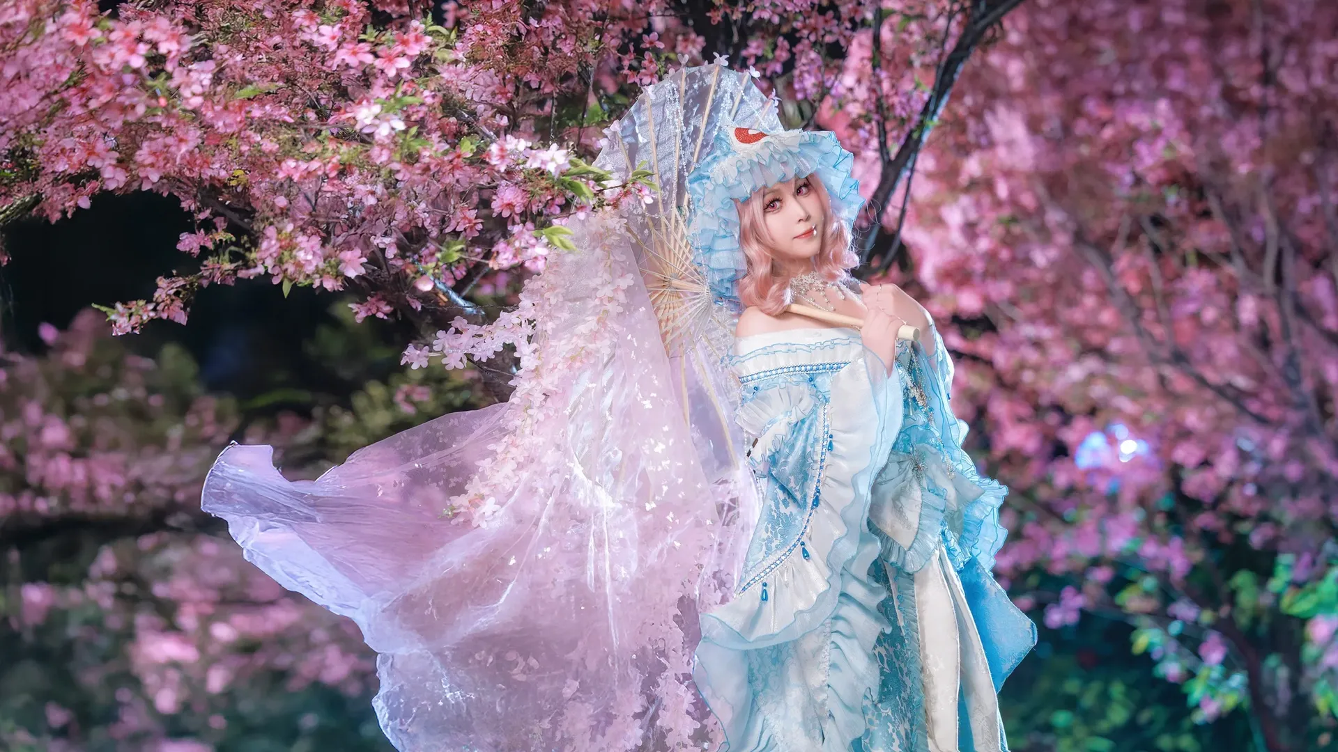 二次元, cosplay, 东方project, 西行寺幽幽子cos, 夜樱 - 第3张