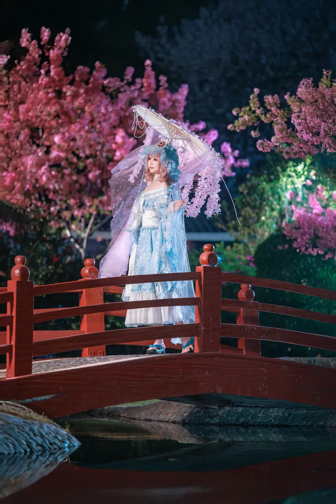 东方project, 樱花, 西行寺幽幽子cos, 夜樱, 夜景人像