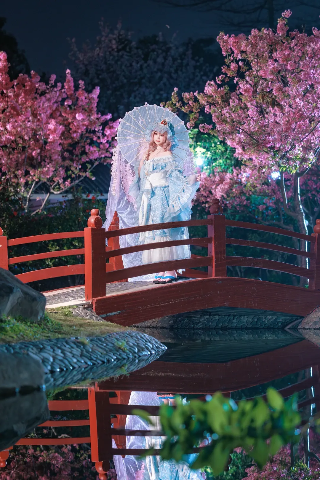东方project, 樱花, 西行寺幽幽子cos, 夜樱, 夜景人像 - 第3张