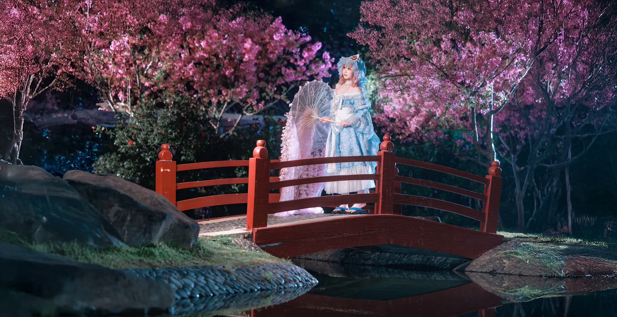 东方project, 樱花, 西行寺幽幽子cos, 夜樱, 夜景人像 - 第4张