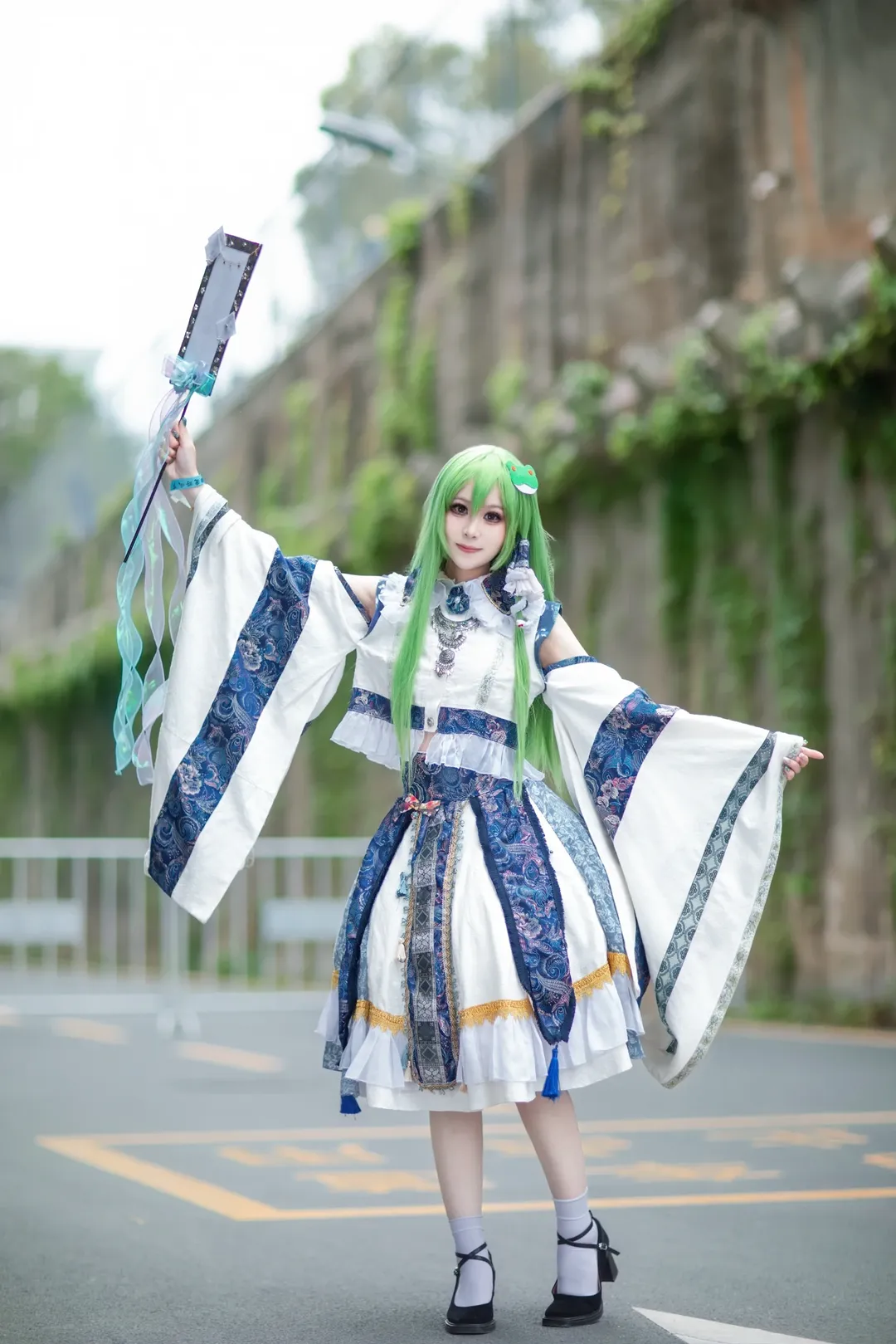 二次元撮影, 東方Project, 東風谷早苗 コスプレ, 白ニーソコーデ, 外ロケコスプレ