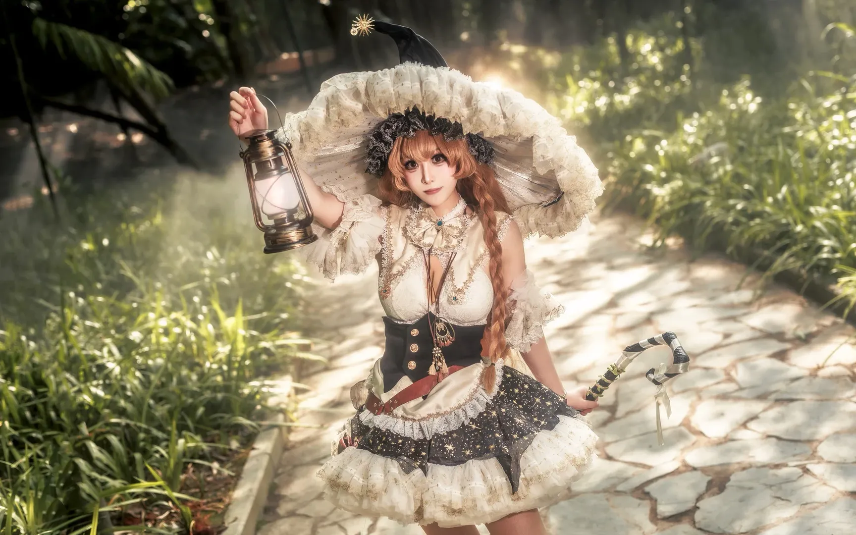 東方project, 霧雨魔理沙cos, 森林外景, 角色攝影, 白絲cos