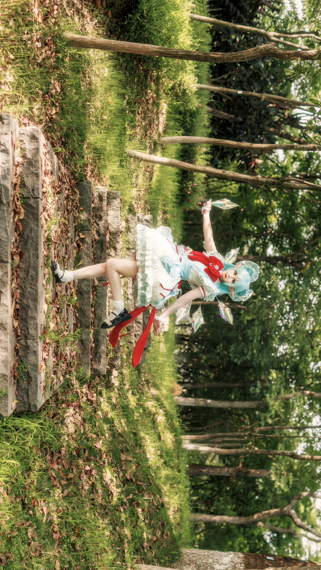 Touhou Project, Elf ears, Cirno cosplay, Forest exterior, White stockings - Image 3