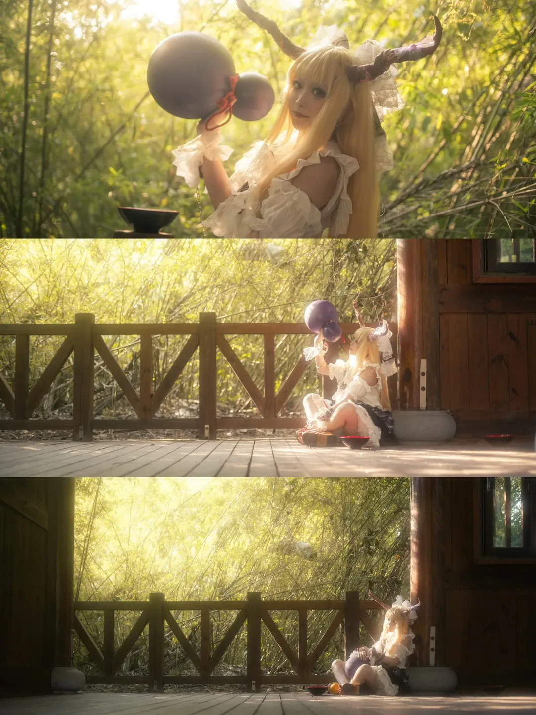 東方Project, 和風撮影, 伊吹萃香コスプレ, 竹林写真, 酒豪のロールプレイ - 1枚目