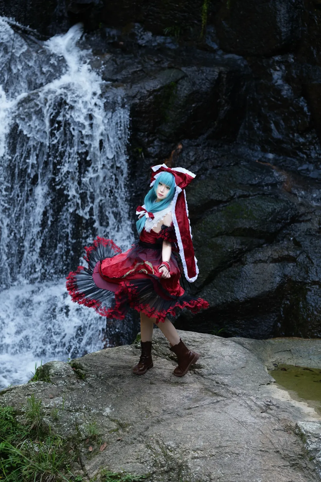 Outdoor photography, Touhou Project, Kagiyama Hina cosplay, Doll, Waterfall - Image 1