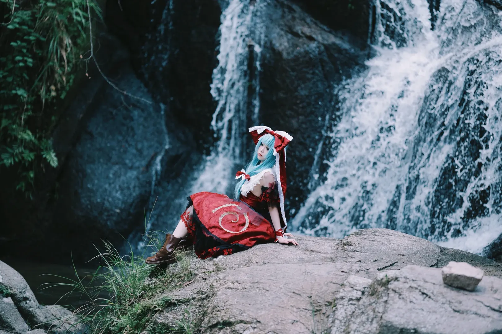 Outdoor photography, Touhou Project, Kagiyama Hina cosplay, Doll, Waterfall - Image 6