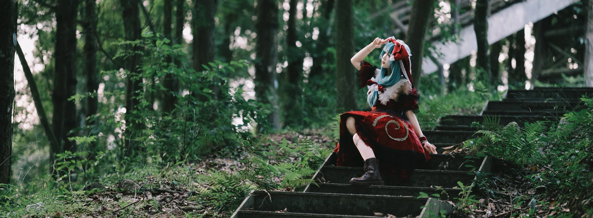 cosplay, 东方Project, 键山雏cos, 红裙造型, 户外溪流摄影 - 第5张