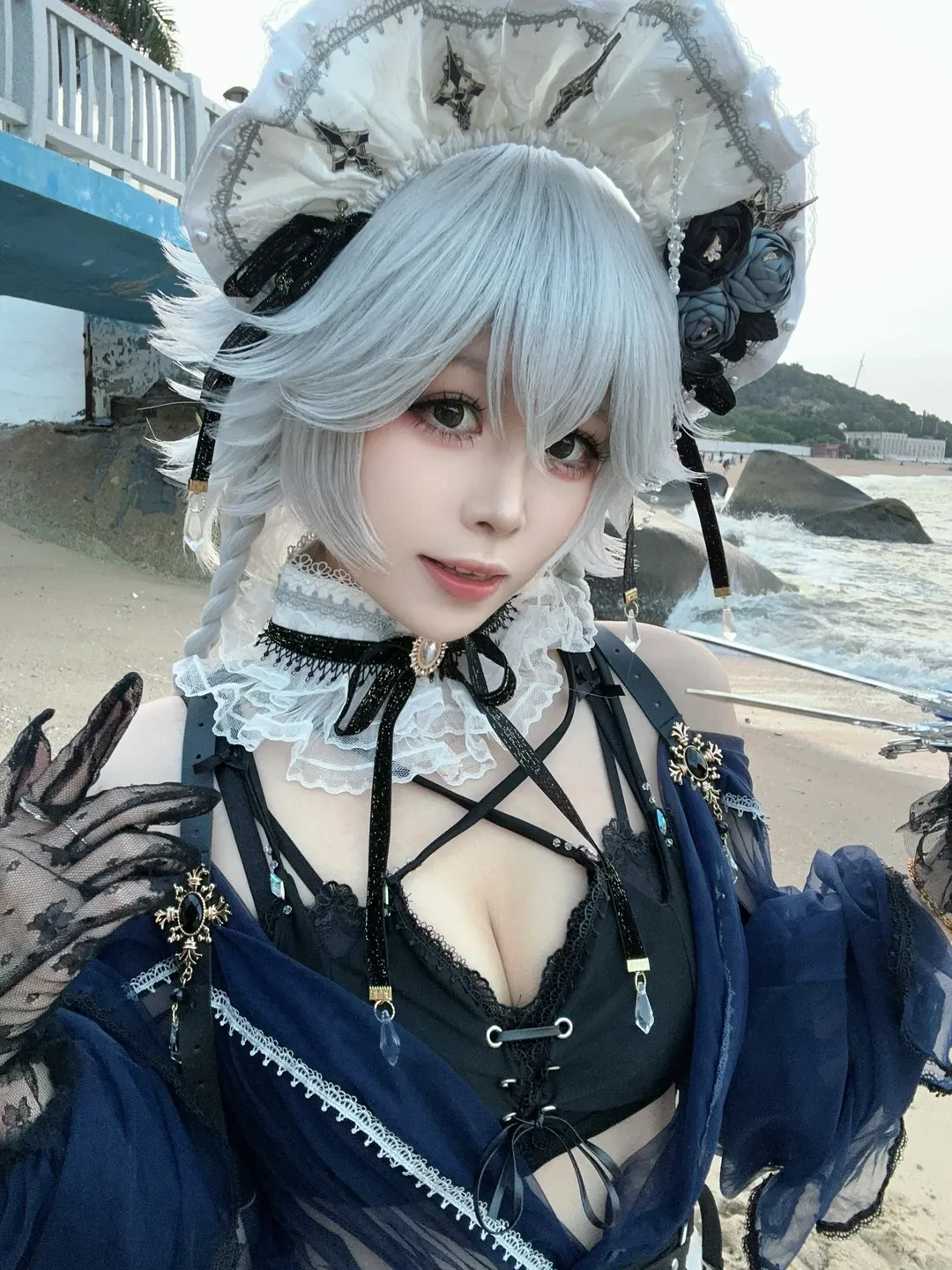 东方project, 泳装cos, 十六夜咲夜cos, 丝袜, 海边