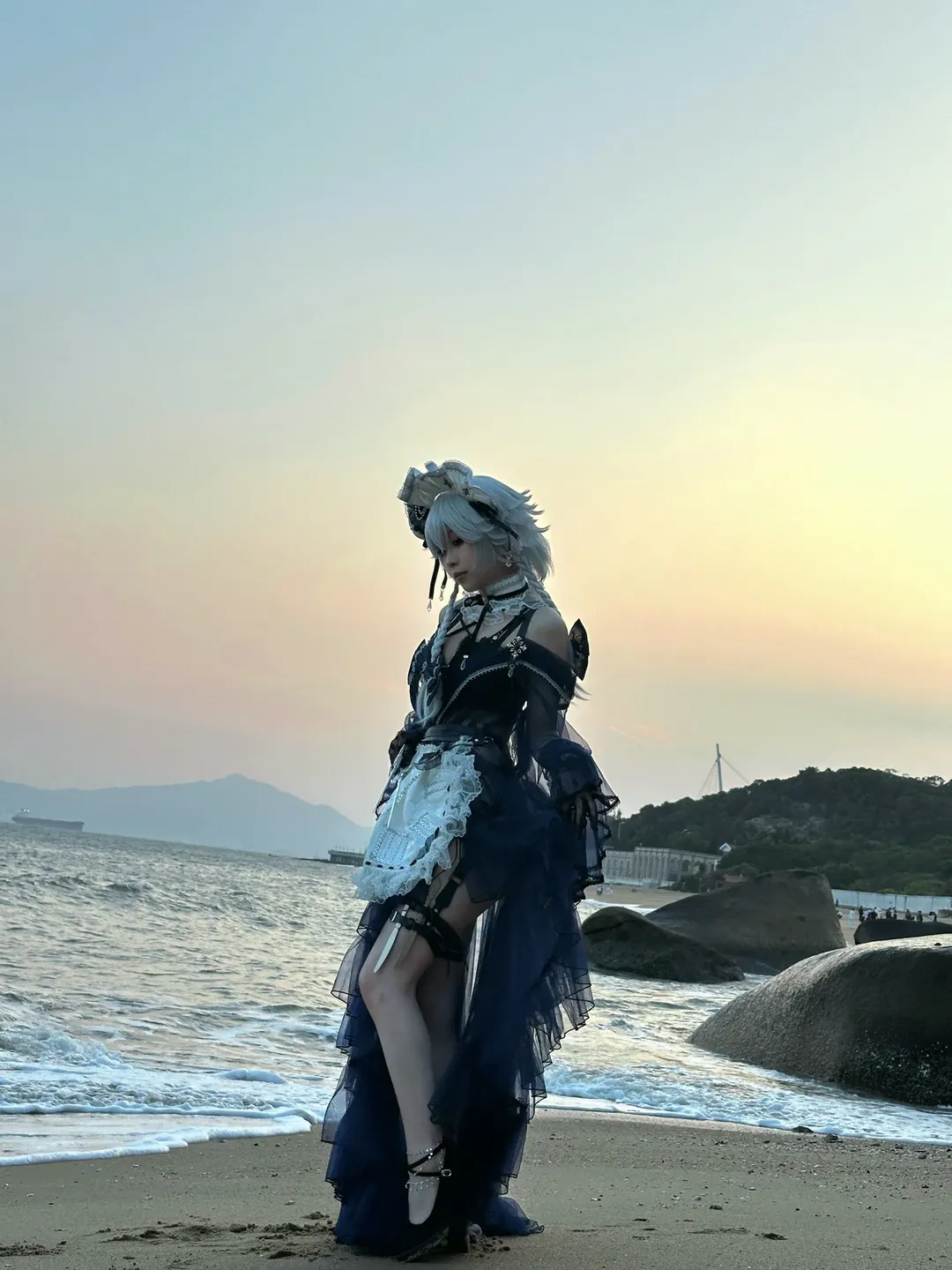 东方project, 泳装cos, 十六夜咲夜cos, 丝袜, 海边 - 第5张