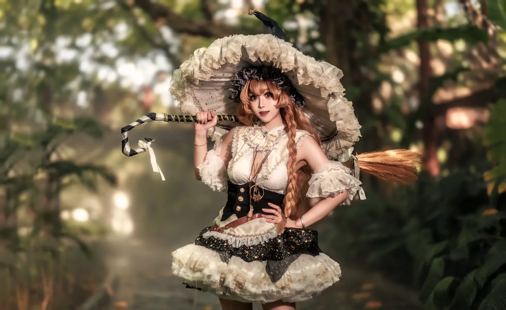 森林摄影, 东方Project, 雾雨魔理沙cos, 白丝穿搭, 复古魔法风 - 第2张