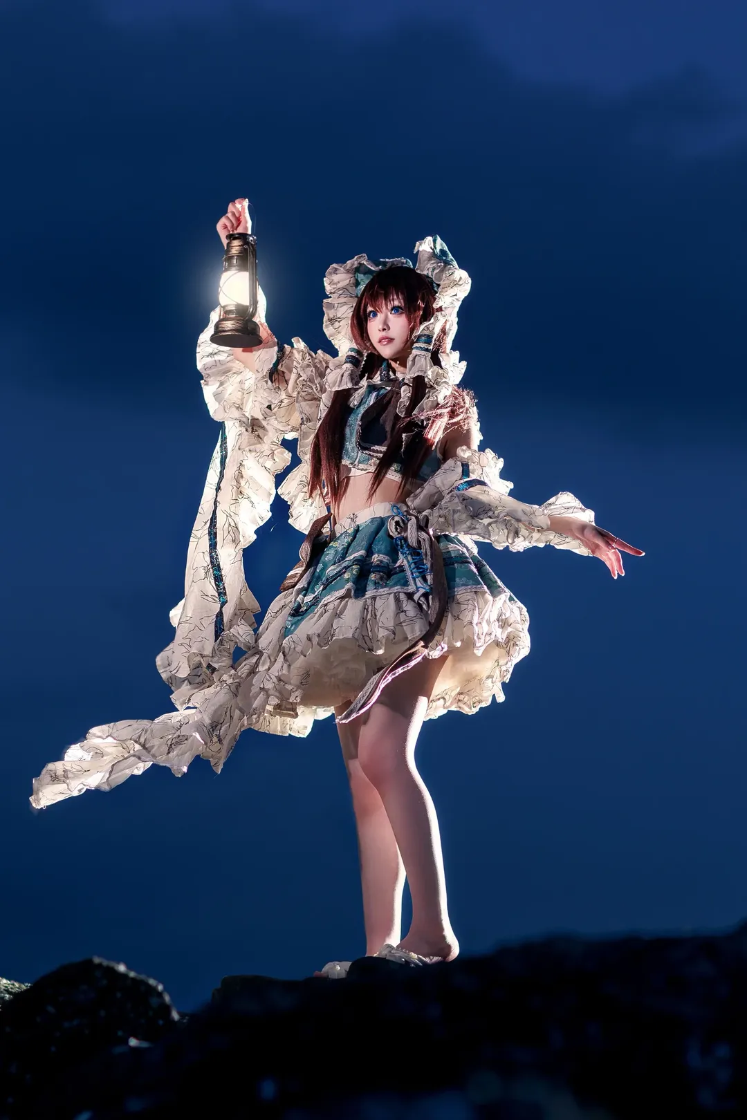 博丽灵梦cos, 东方project, 海边摄影, cosplay写真, 夜景外拍