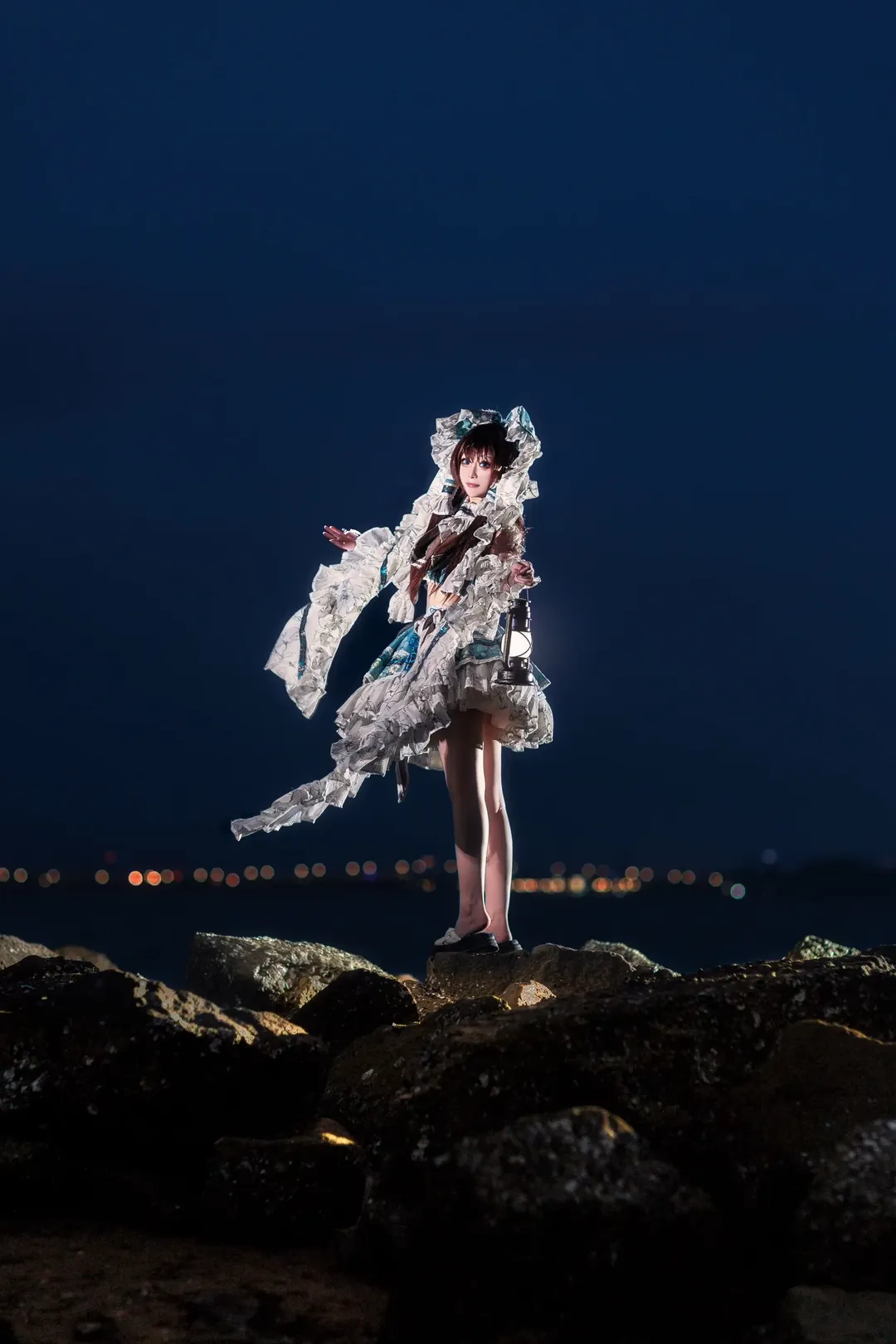 博丽灵梦cos, 东方project, 海边摄影, cosplay写真, 夜景外拍 - 第4张