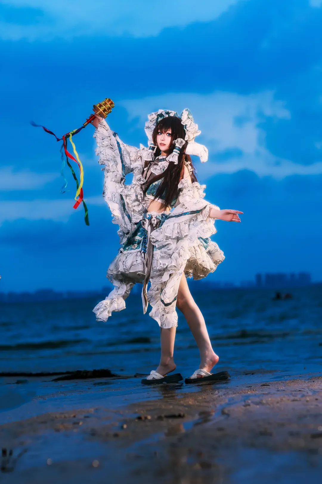 博丽灵梦cos, 东方project, 海边摄影, cosplay写真, 夜景外拍 - 第5张