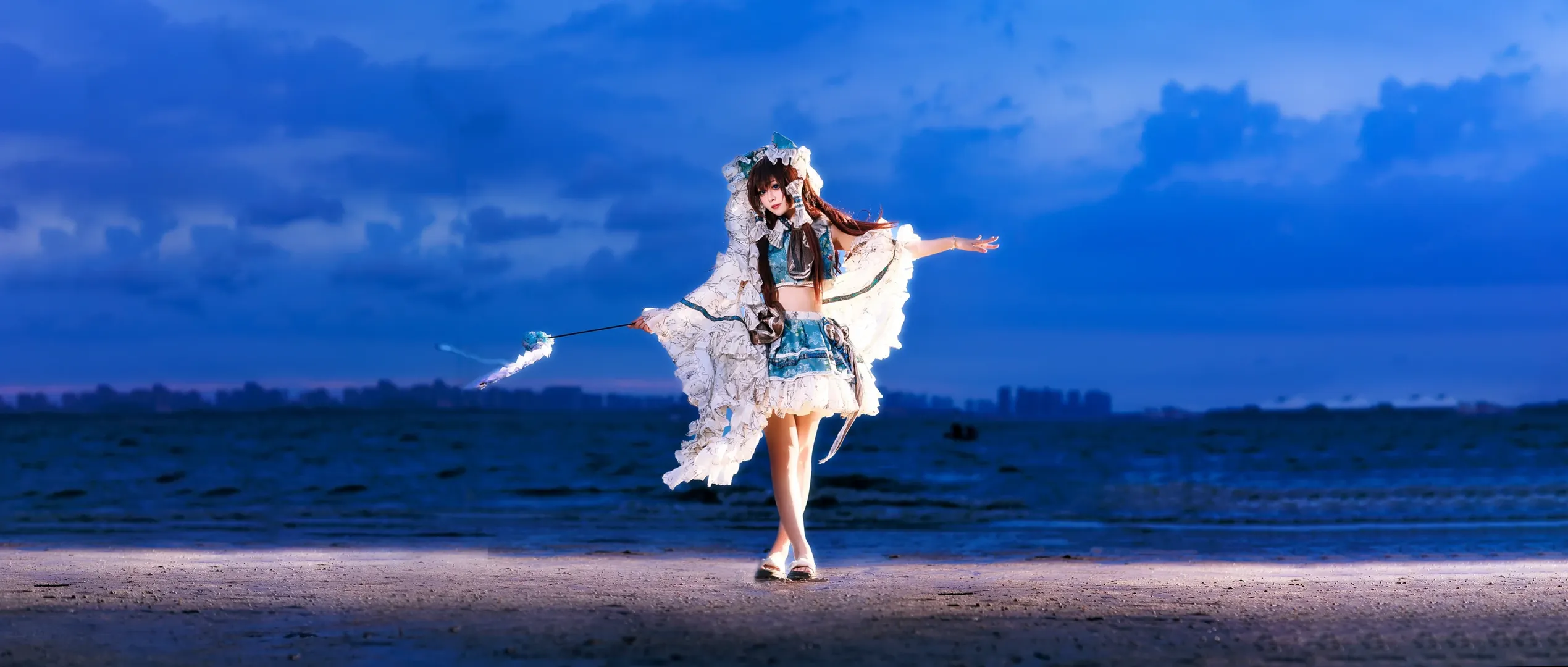 博丽灵梦cos, 东方project, 海边摄影, cosplay写真, 夜景外拍 - 第6张