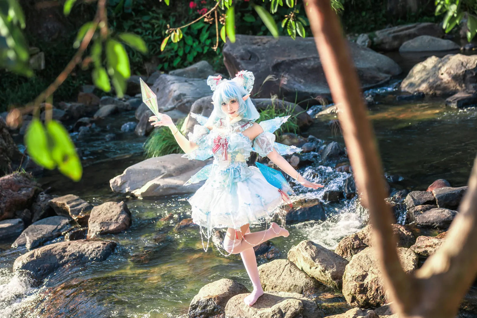 东方project, 白丝, cosplay摄影, 琪露诺cos, 溪流外景