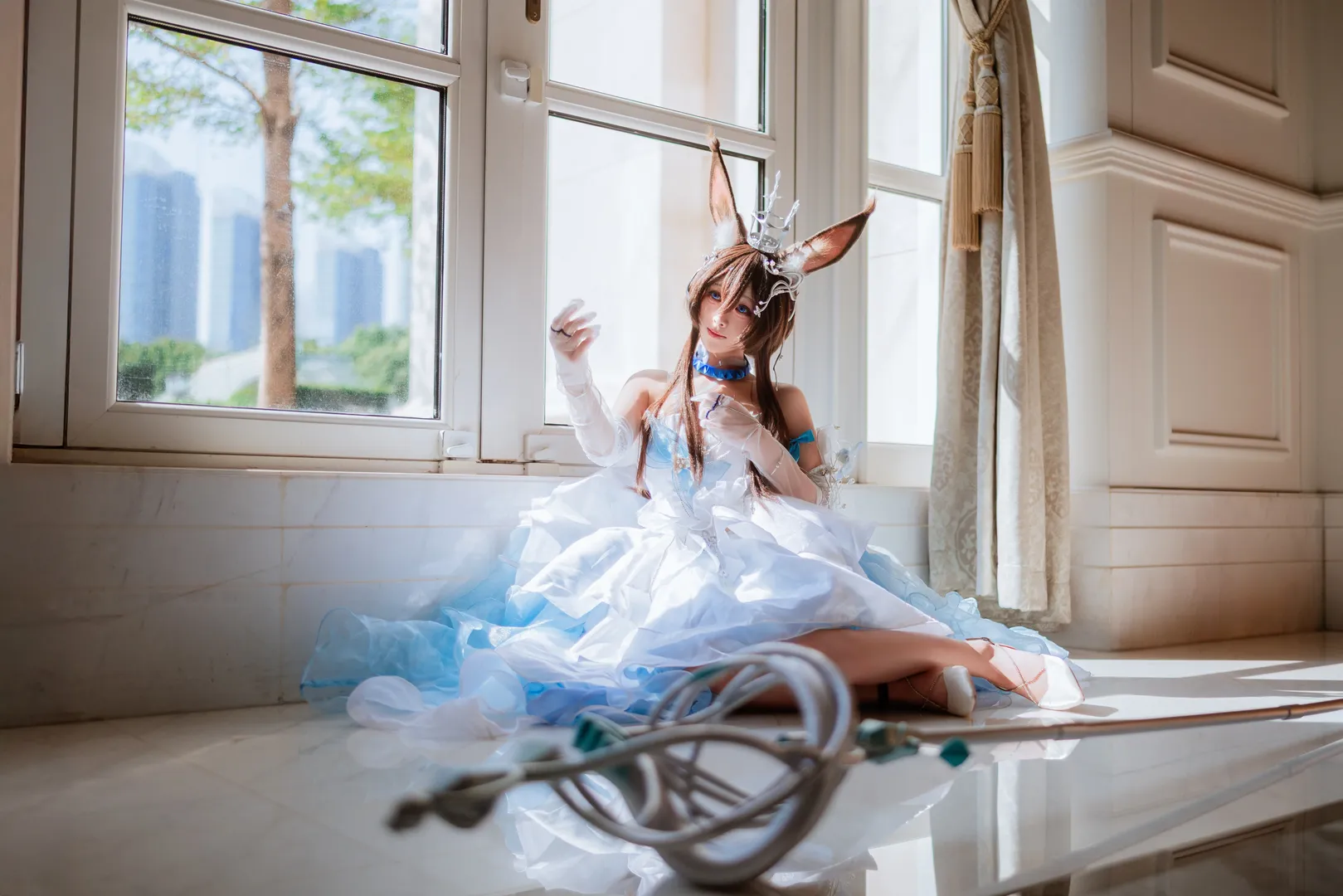 明日方舟, 阿米娅cos, cosplay摄影, 兽耳少女, 蓝色礼裙 - 第8张