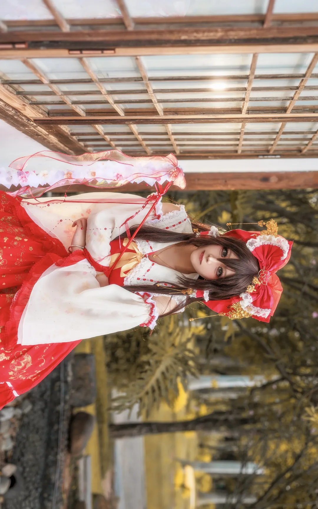 cosplay, Reimu Hakurei Cosplay, Touhou Project, White stockings, Red and white shrine maiden - Image 1