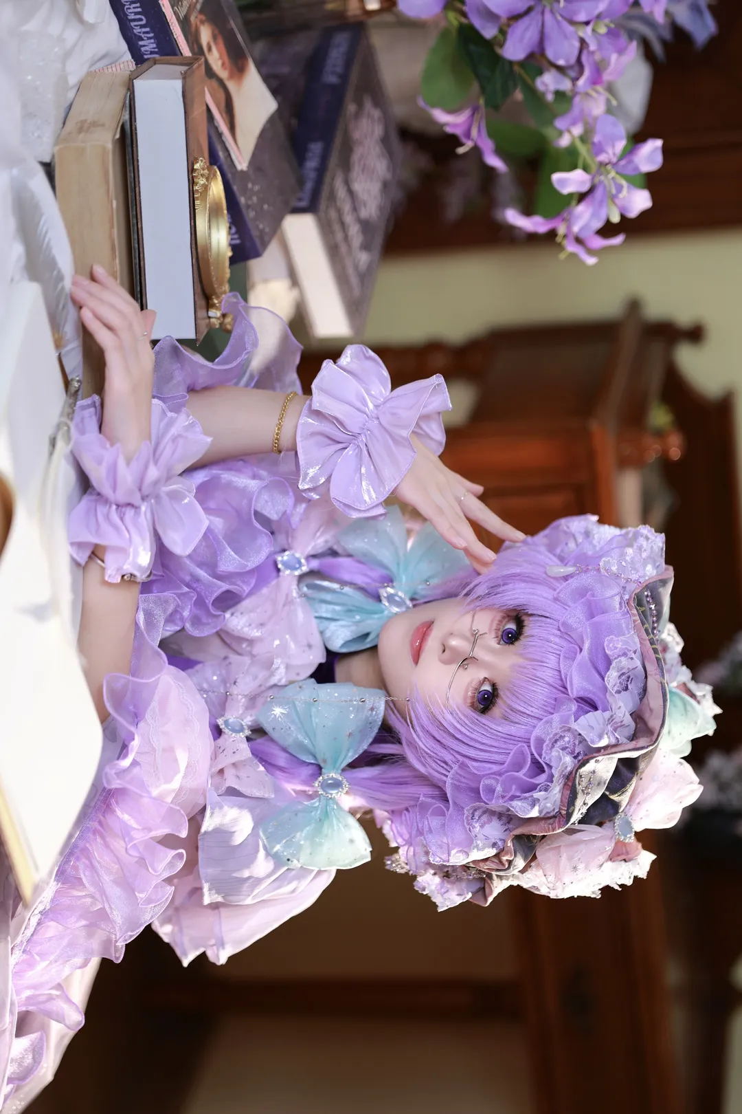 2D, cosplay, Touhou Project, Patchouli cosplay, Purple color scheme