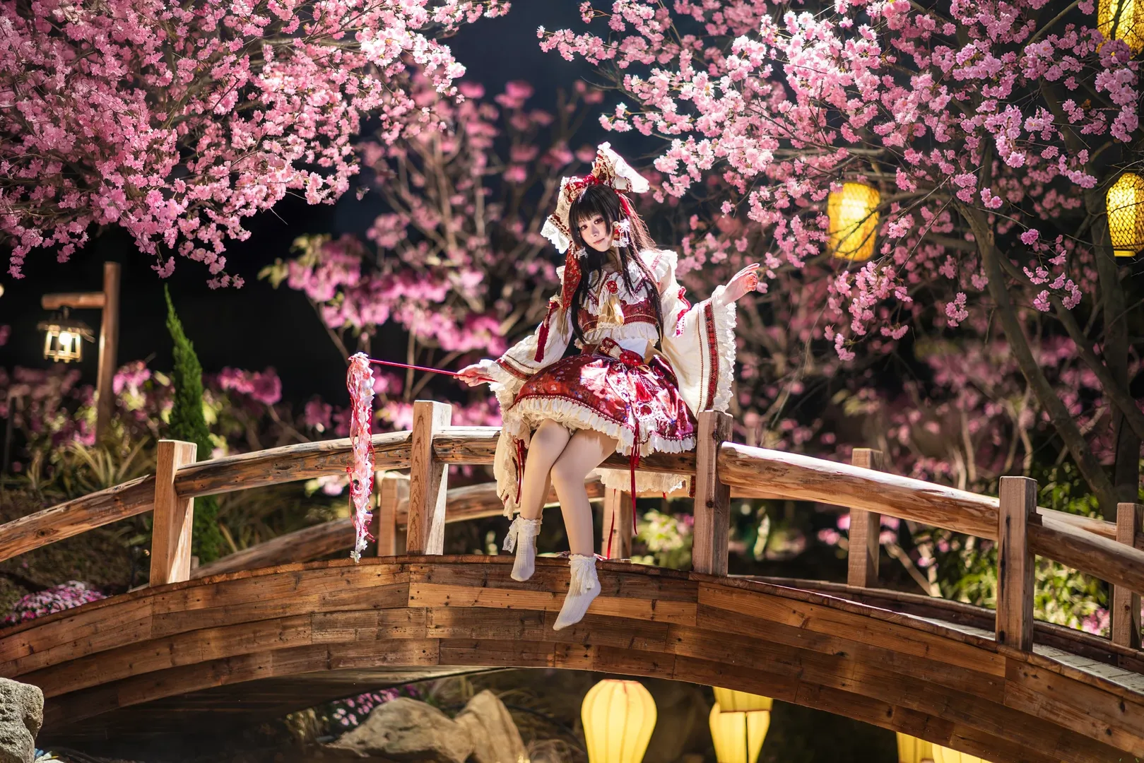 博丽灵梦cos, 东方project, Cosplay摄影, 夜樱, 和风巫女 - 第3张