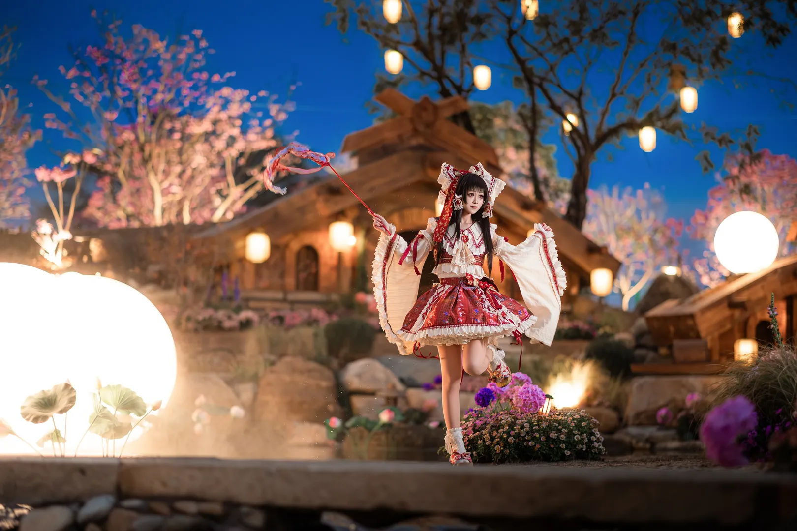 博丽灵梦cos, 东方project, Cosplay摄影, 夜樱, 和风巫女 - 第5张