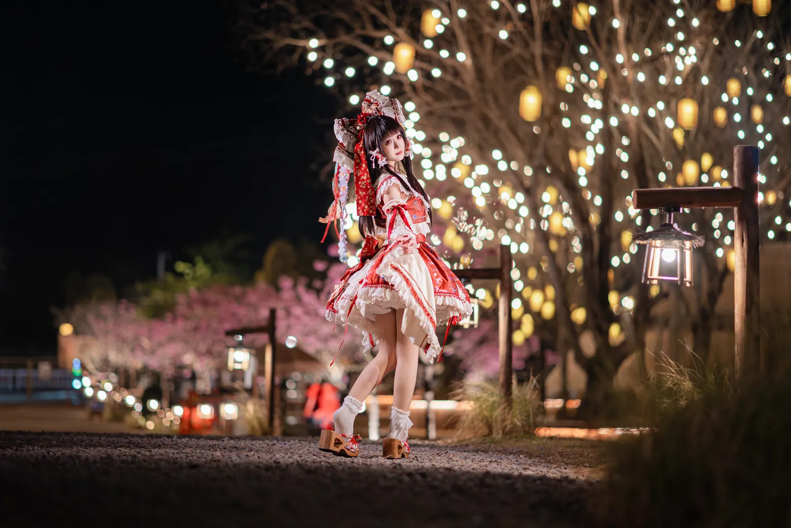 博丽灵梦cos, 东方project, Cosplay摄影, 夜樱, 和风巫女 - 第6张