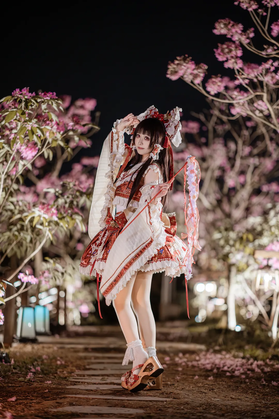 博丽灵梦cos, 东方project, Cosplay摄影, 夜樱, 和风巫女