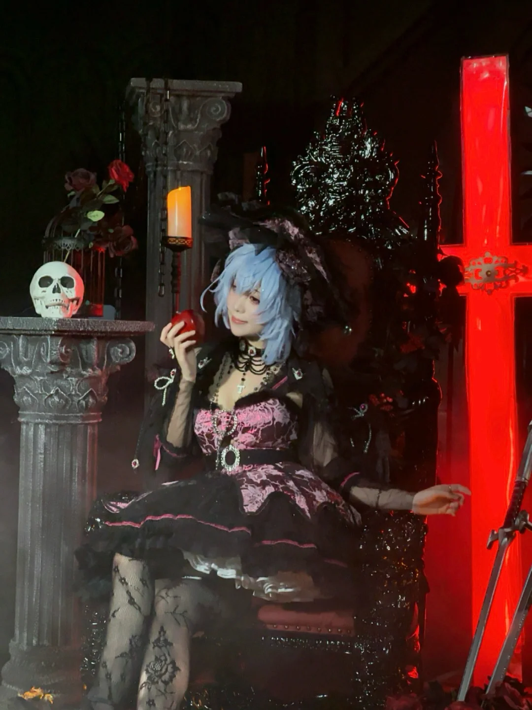 东方project, 蕾米莉亚cos, 哥特风, cosplay摄影, 蕾丝连裤袜 - 第1张