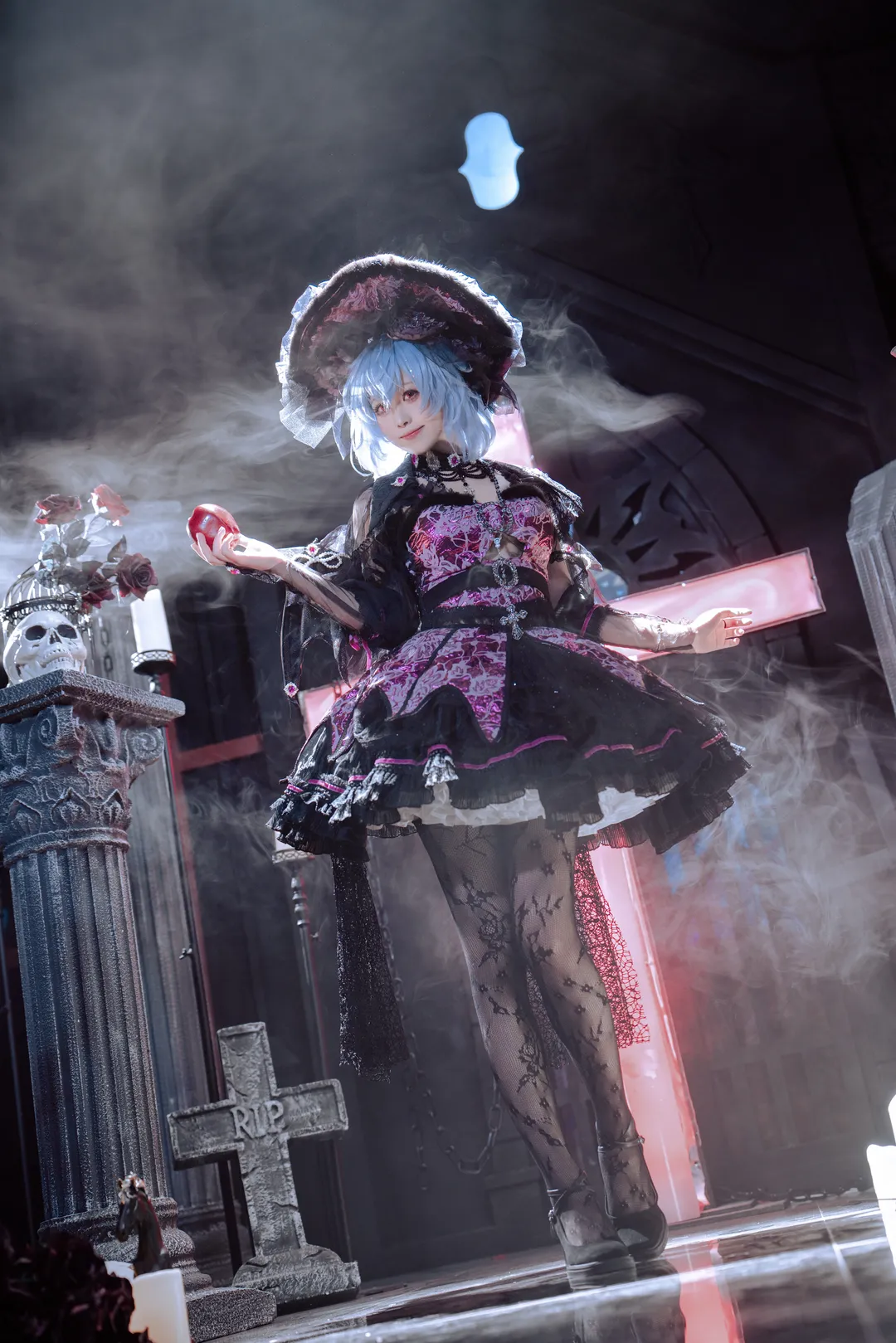 Touhou Project, Remilia cosplay, Atmospheric portrait, Gothic Lolita, Black stockings cosplay - Image 1