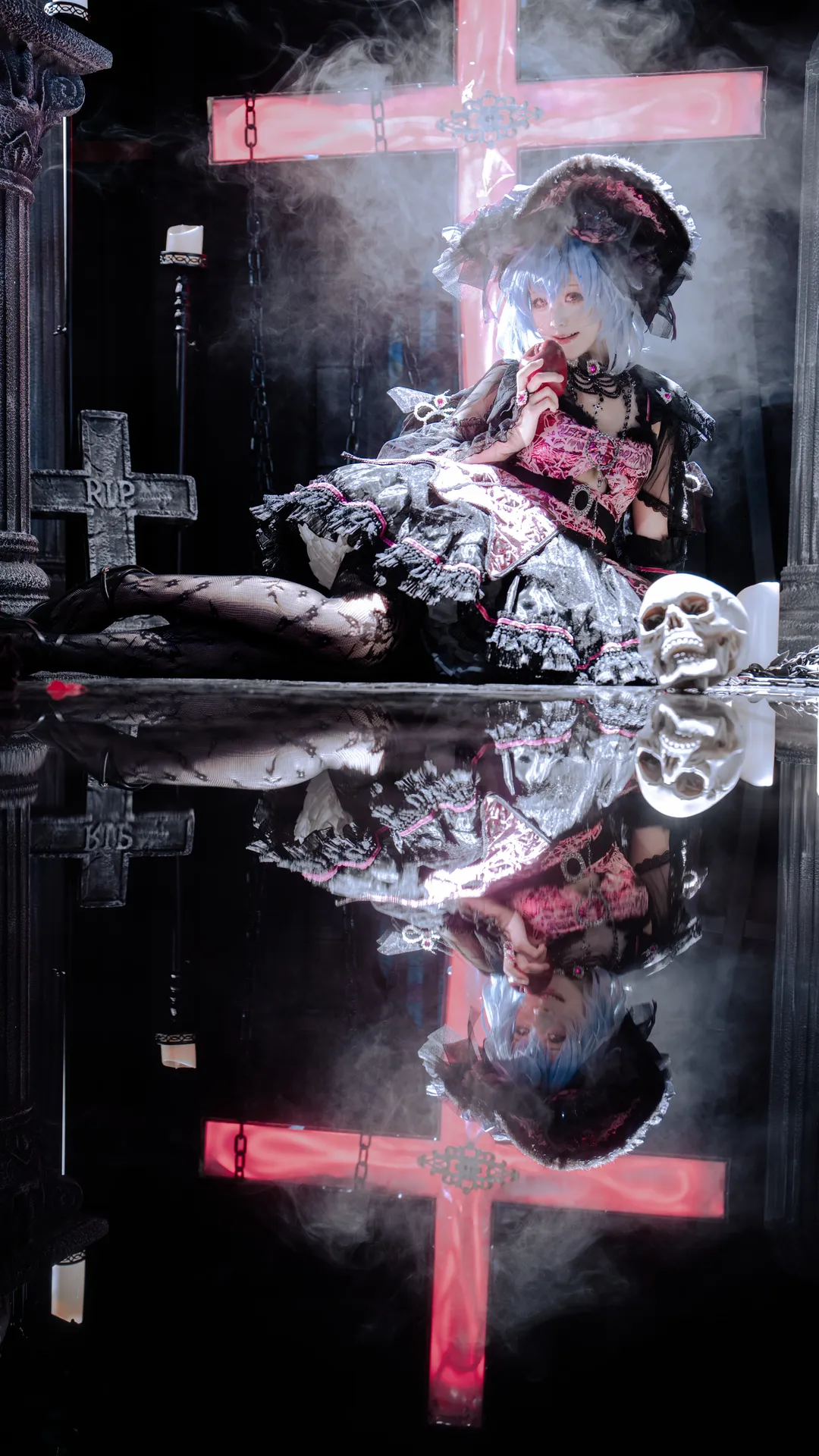 东方Project, 蕾米莉亚cos, 氛围感人像, 哥特洛丽塔, 黑丝Cosplay