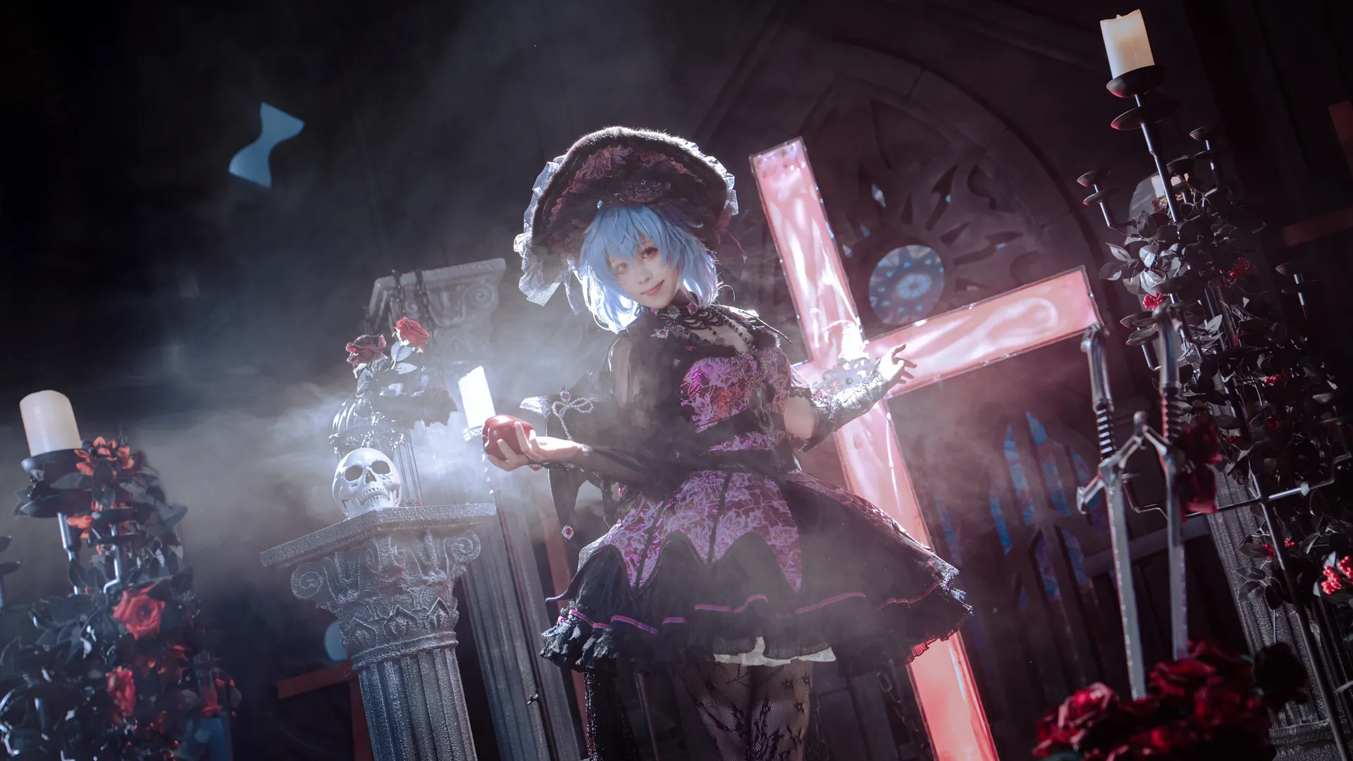 Touhou Project, Remilia cosplay, Atmospheric portrait, Gothic Lolita, Black stockings cosplay - Image 4