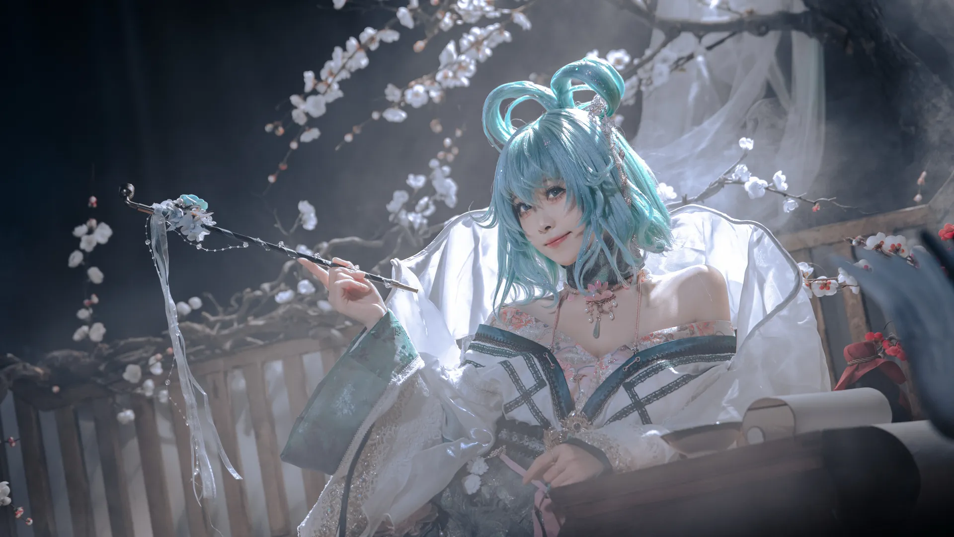 东方project, 古风cosplay, 霍青娥cos, 国风写真, 白色丝袜