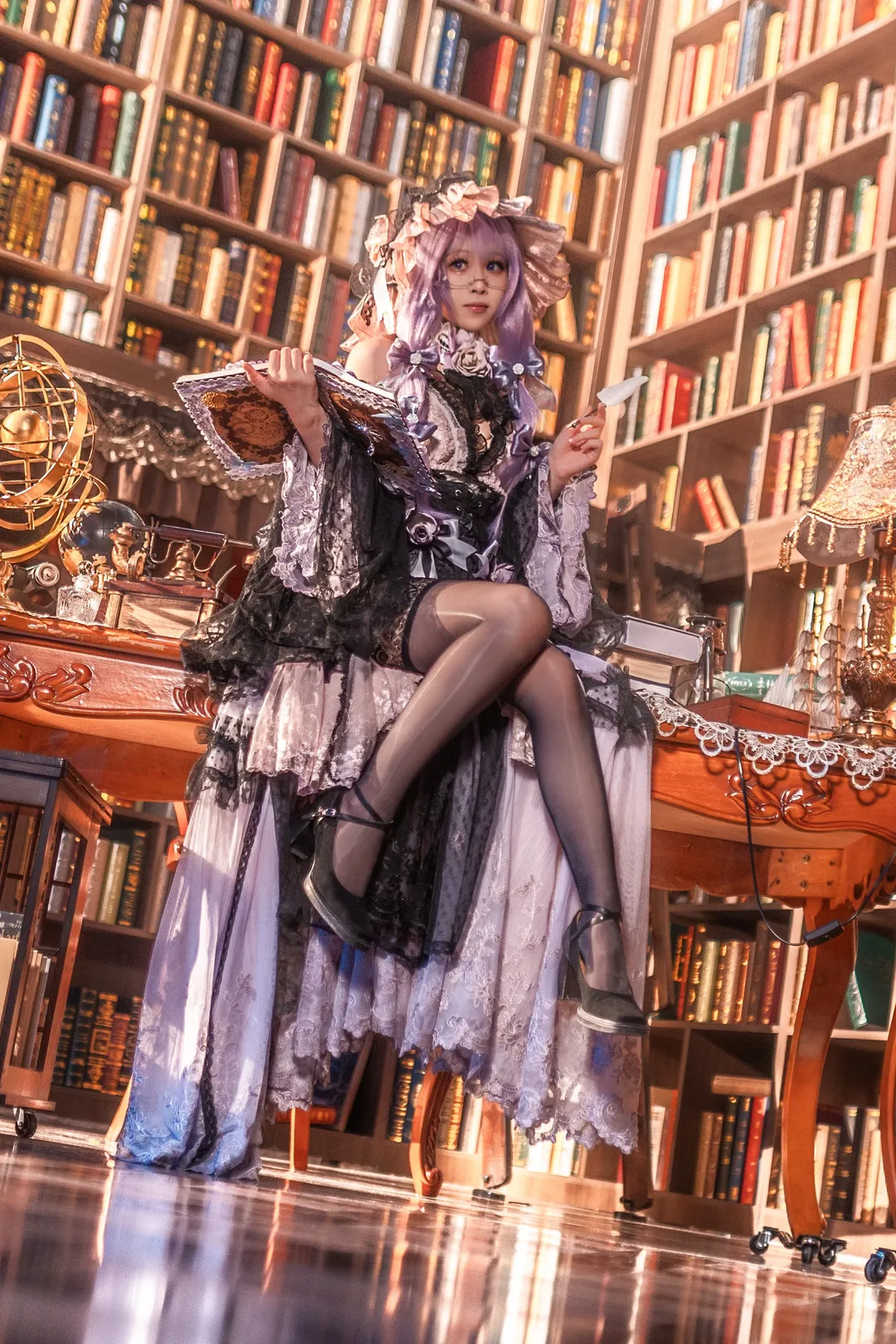Touhou Project, Lolita, Scarlet Devil Mansion, Patchouli cosplay, Black tights outfit