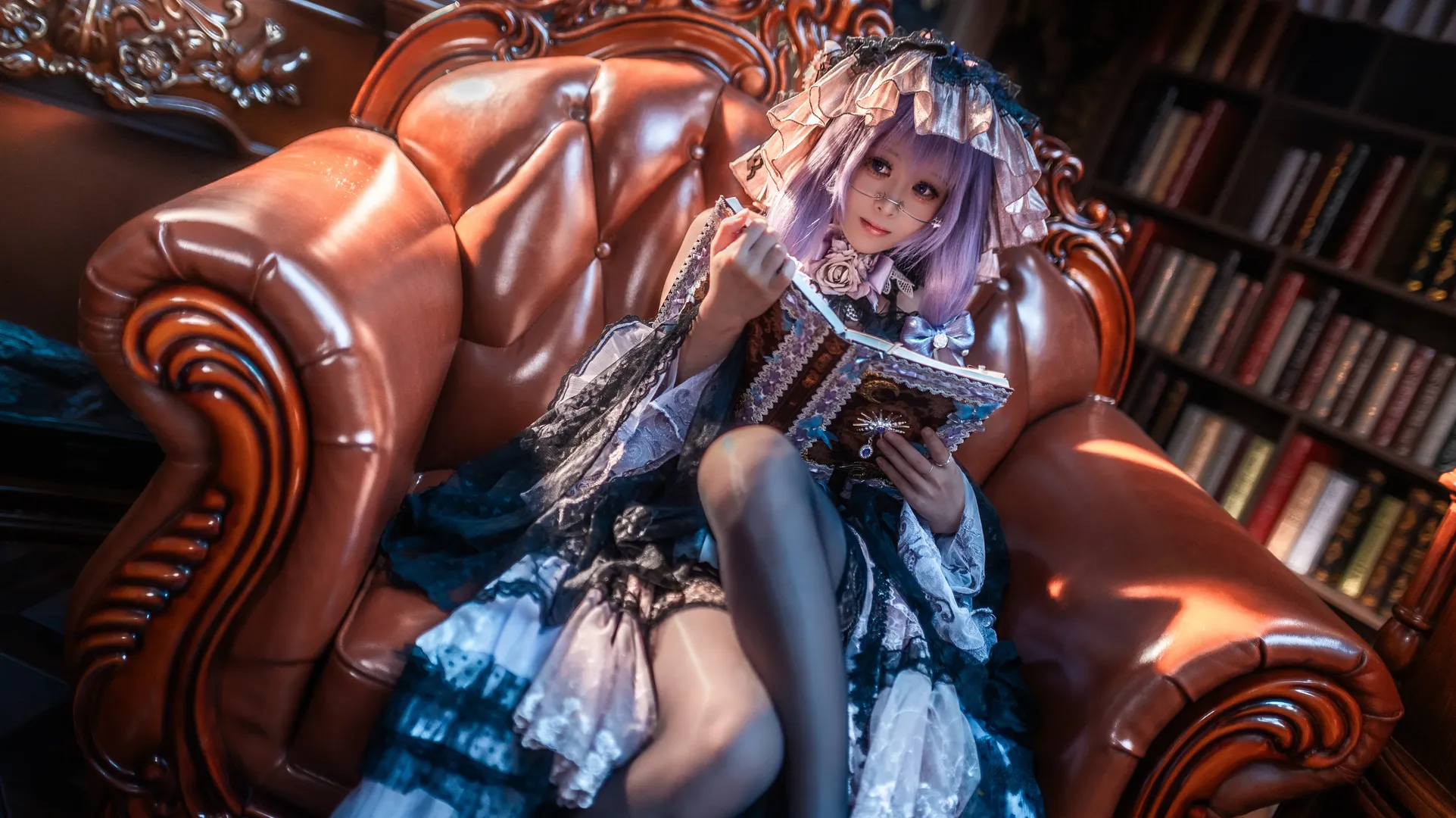东方Project, 帕秋莉cos, 黑丝穿搭, 洛丽塔穿搭, 复古写真