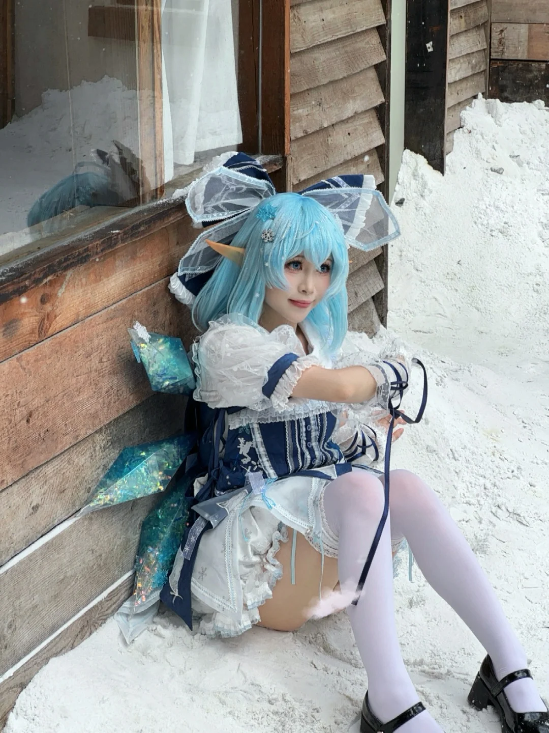 东方project, 琪露诺cos, 雪景cos, 白丝过膝袜, 二次元少女cos - 第2张